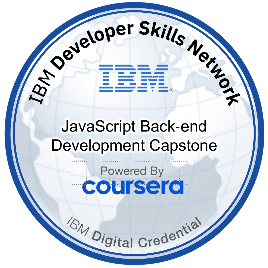 JavaScript Back-end Development Capstone Credly Badge